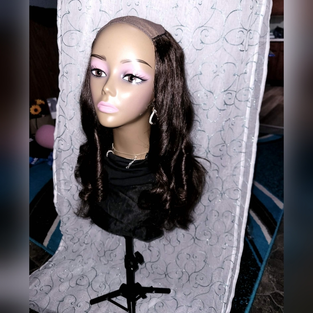 Tiffani Everyday Hat Wig By LU'S Wigs. Medium Brown Color. Human Hair Wig! - Picture 4 of 15